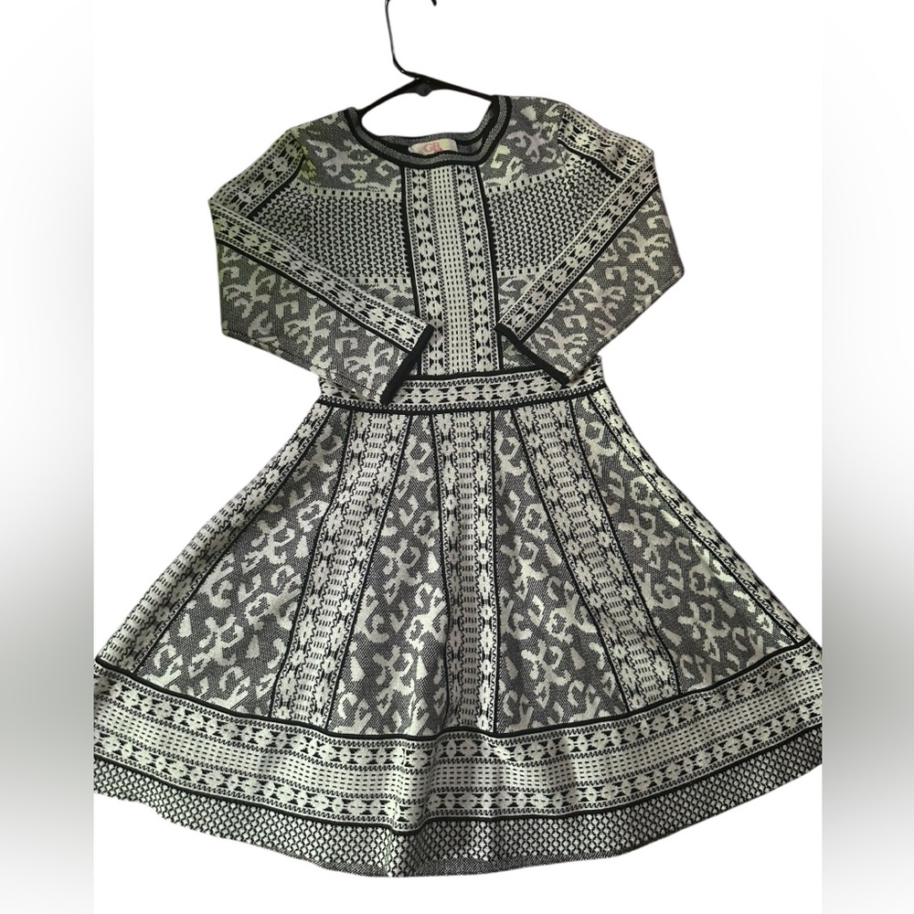 GB Girls Elegant Black and White Patterned Dress